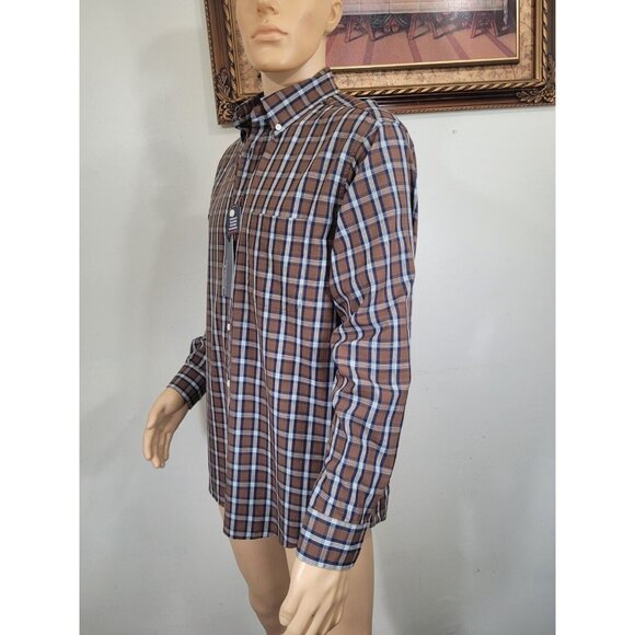 Roundtree & Yorke Mens size Large Brown Plaid Button-Down Cotton Shirt - Picture 8 of 10
